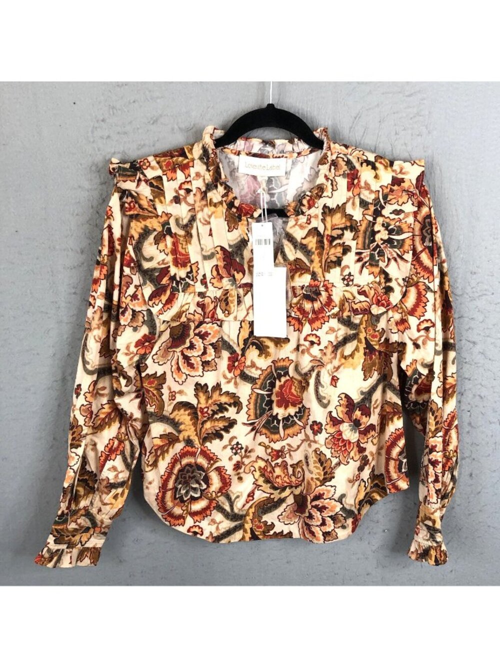 Love of the Label  Top L  Orange Tan Fiona Floral Boho Feminine Statement NEW
